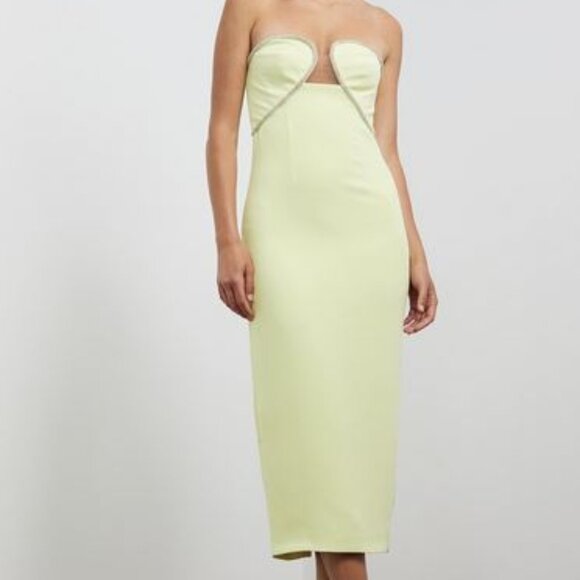 *NEW Self Portrait Bandeau Crepe Midi Dress Yellow/Lime Green Size 2 - Picture 1 of 14